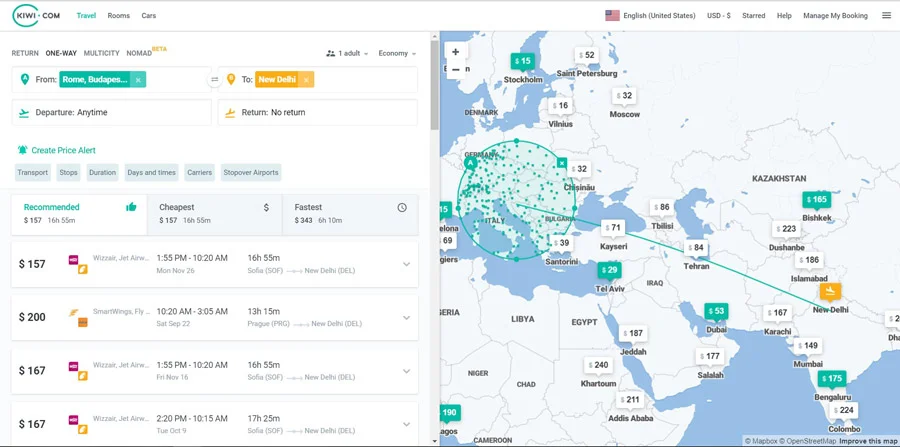 Flights to India map